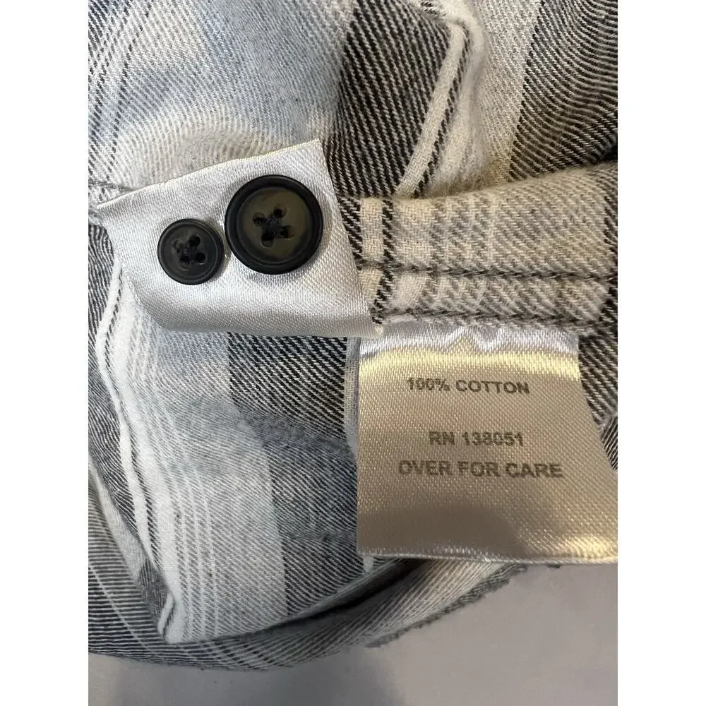 North River Mens L Flannel Long Sleeve Button Down Shirt Grey White Striped - Picture 4 of 5